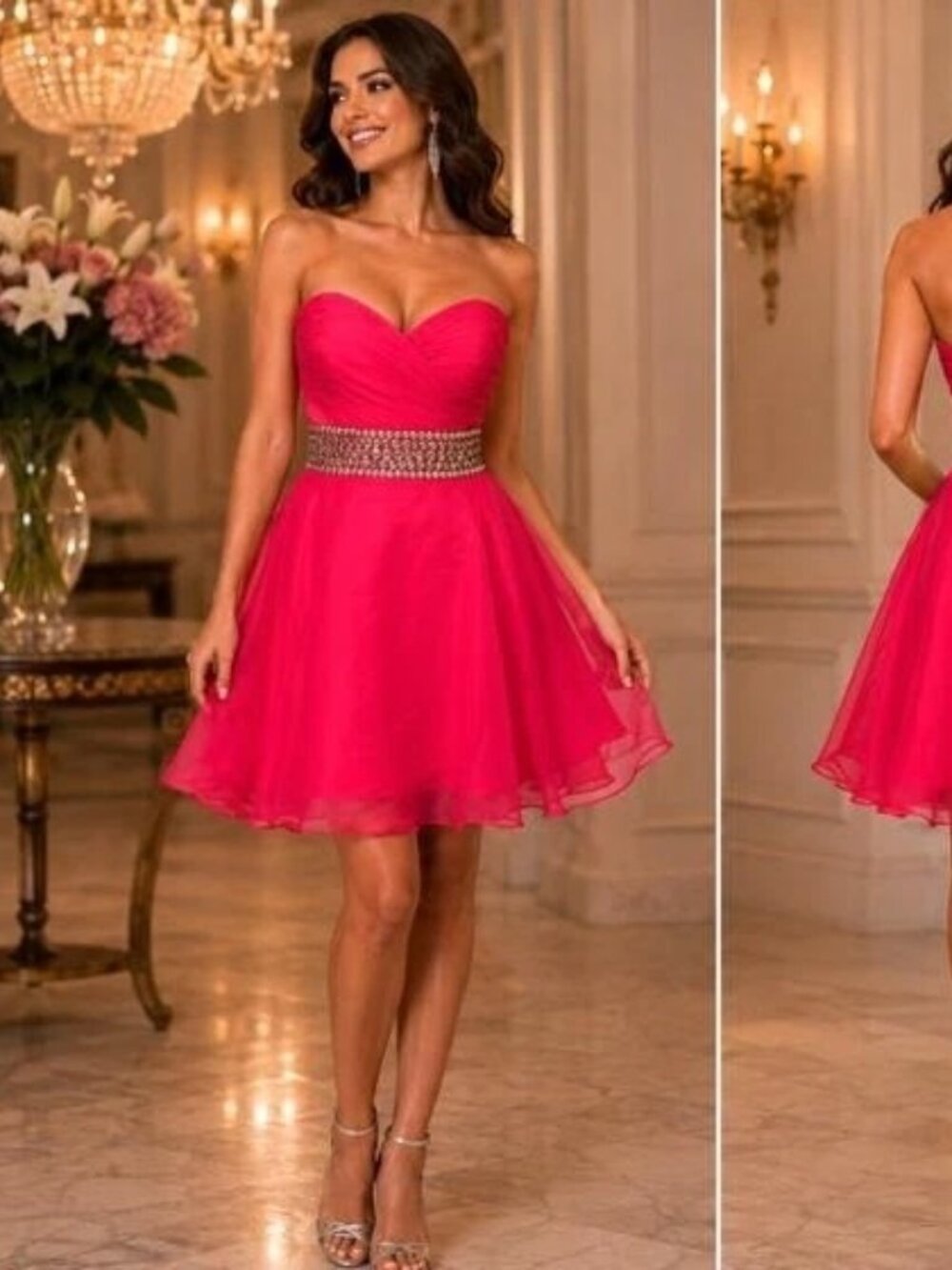 Blush Prom By Alexia Hot Pink Strapless Chiffon Beaded Waist Dress